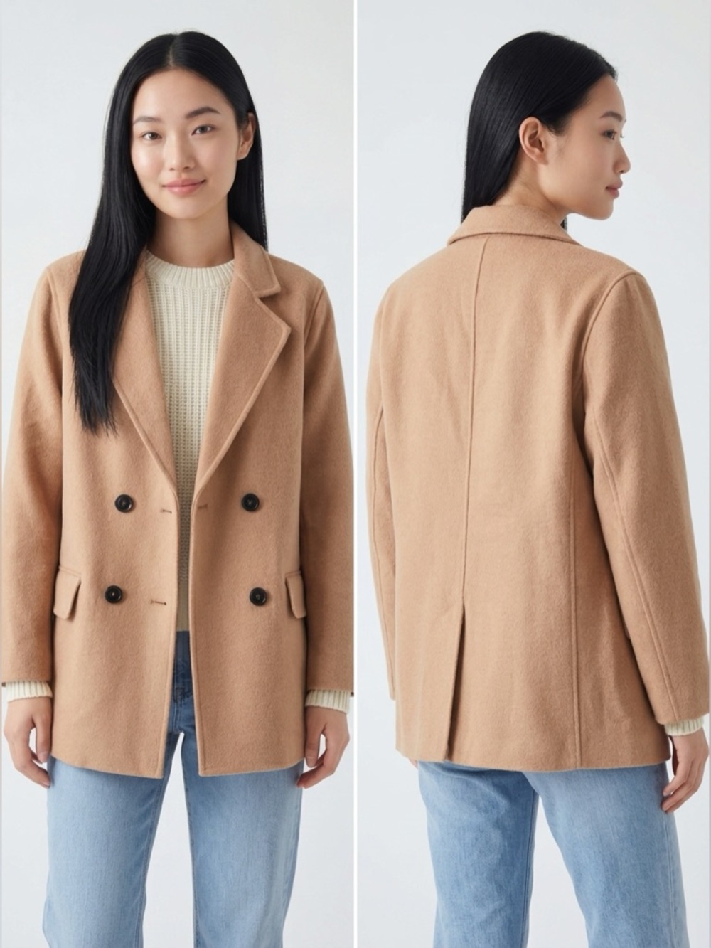 NWT, Camel Wool Double Breasted Coat 23” P2P Size XL | 1011